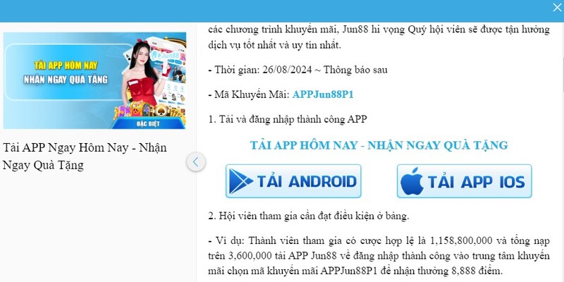 Khuyến mãi Jun88 tải app nhận ngay quà khủng